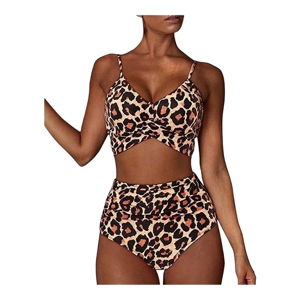 High Waisted Leopard Print Bikini Bottom Size S